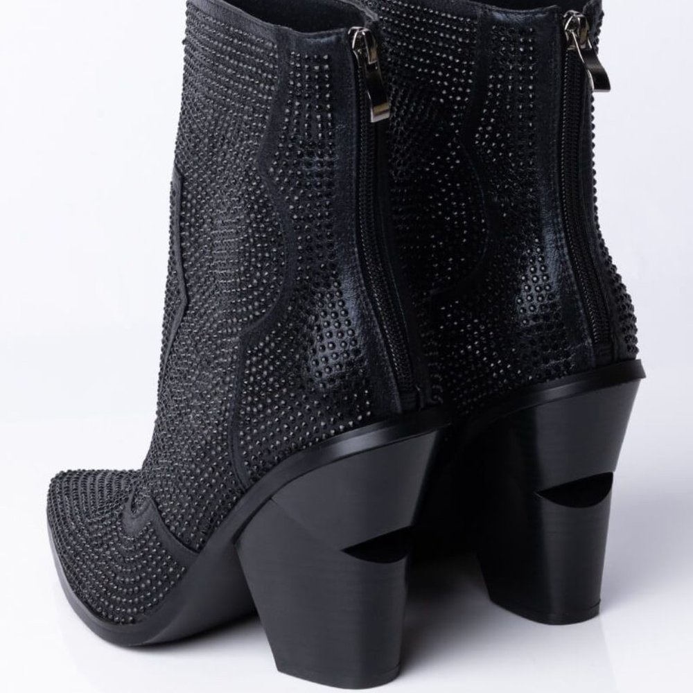 Black Studded Pointed Toe Ankle Bootie